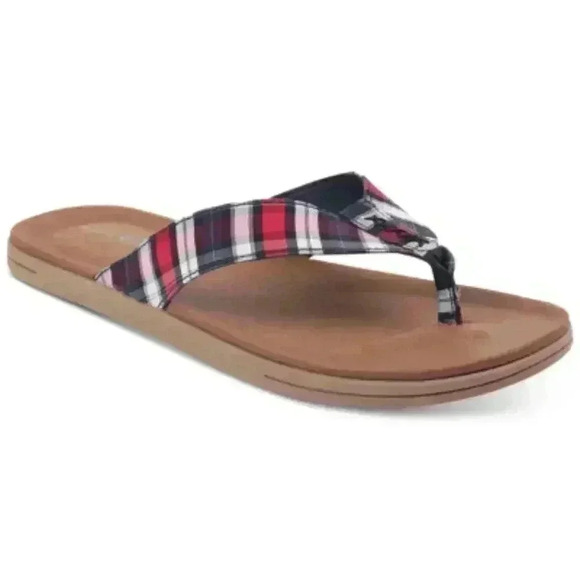 Club Room Mens RILEY Red/Blue Plaid Flip Flop Sandals, Size 12 - Picture 1 of 6